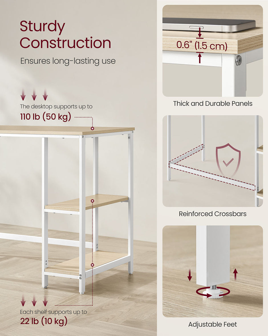 Computer Desk – Steel – Natural Beige and Pearl White – Includes 2 Shelves
