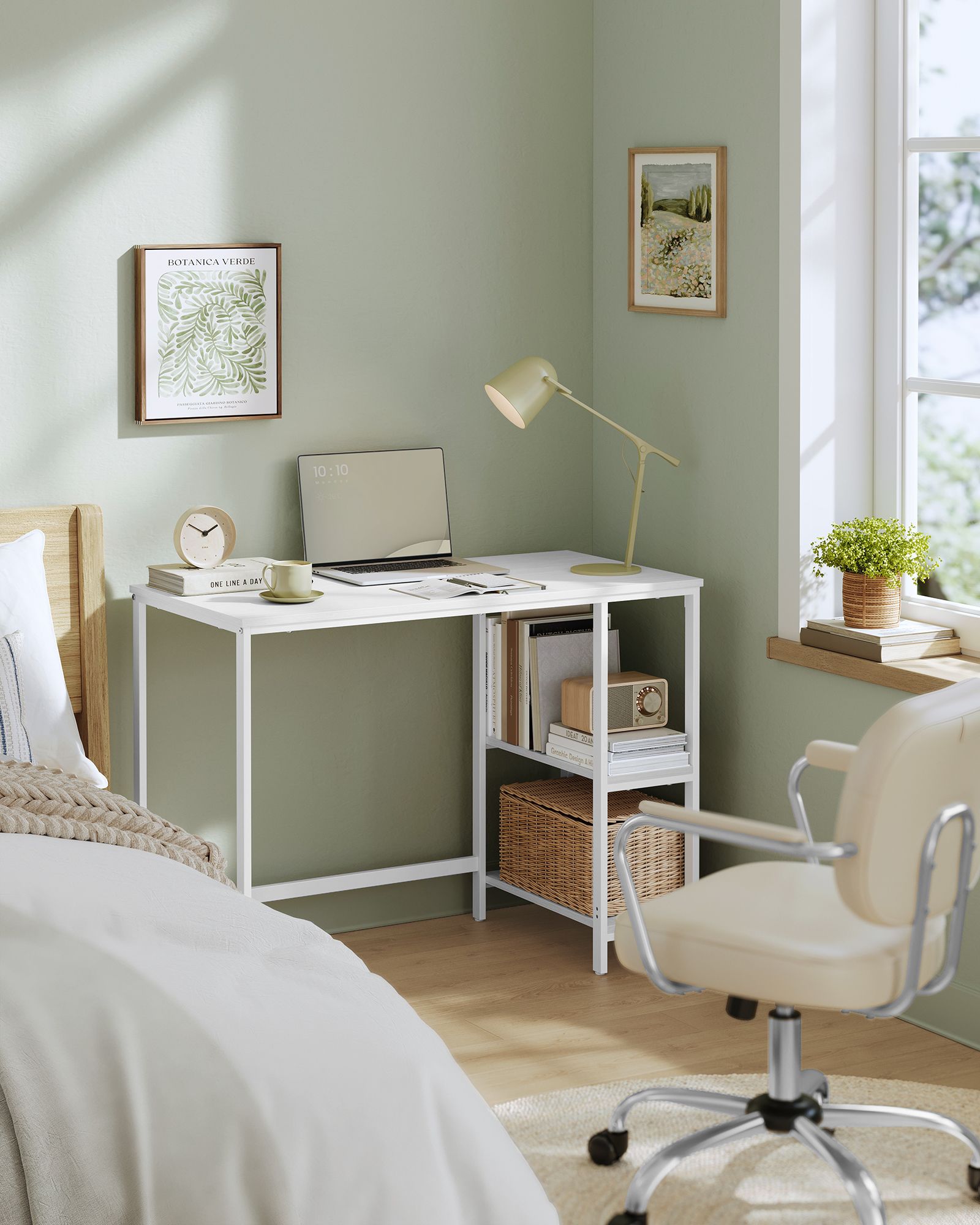 Computer Desk – Steel and Wood – Maple White – 100 cm Wide with Adjustable Shelves