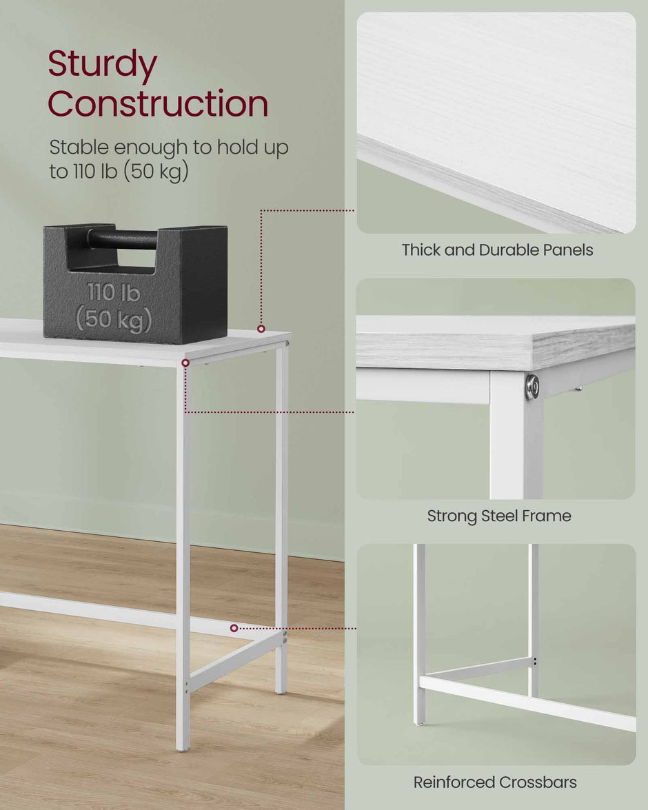 Computer Desk – Steel and Wood – Maple White – 100 cm Wide with Adjustable Shelves