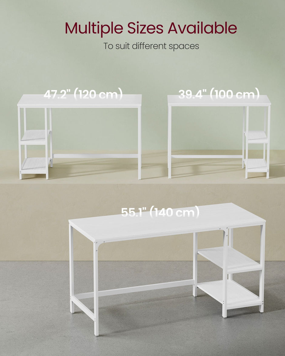Computer Desk – Steel and Wood – Maple White – 100 cm Wide with Adjustable Shelves