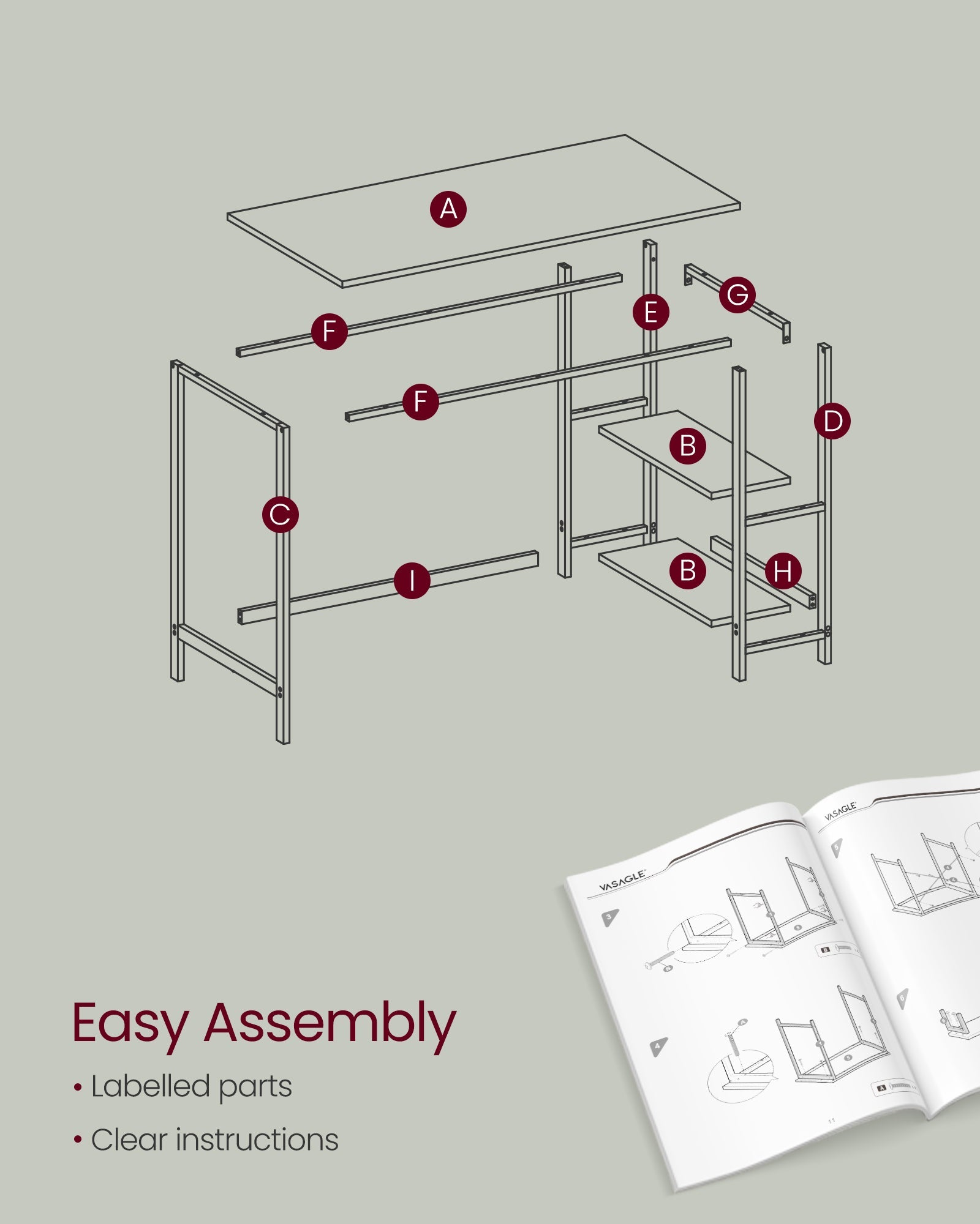 Computer Desk – Steel and Wood – Maple White – 100 cm Wide with Adjustable Shelves