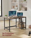 Writing Desk – Metal and Wood – Camel Brown and Ink Black – Adjustable Shelves