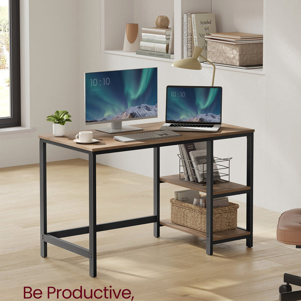 Writing Desk – Metal and Wood – Camel Brown and Ink Black – Adjustable Shelves