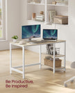 Writing Desk – Metal and Wood – Natural Beige and Pearl White – Adjustable Shelves