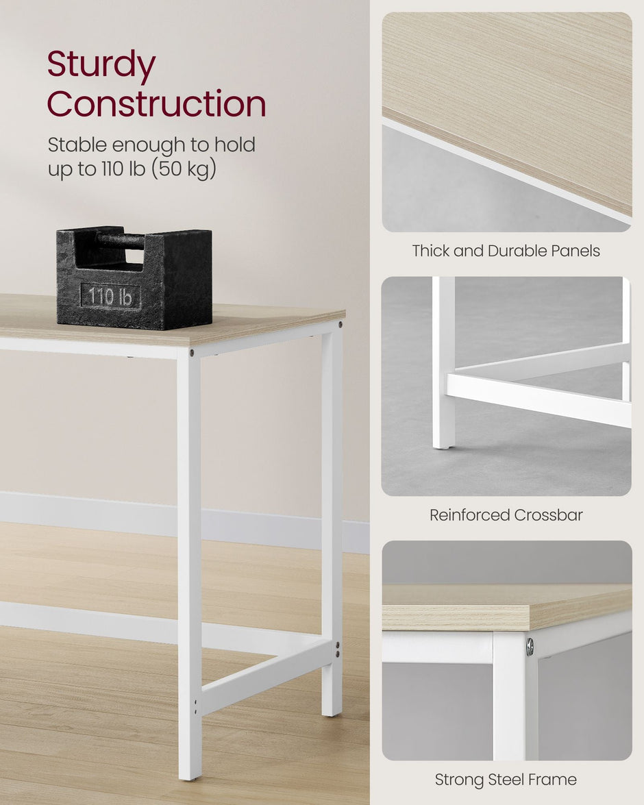 Writing Desk – Metal and Wood – Natural Beige and Pearl White – Adjustable Shelves