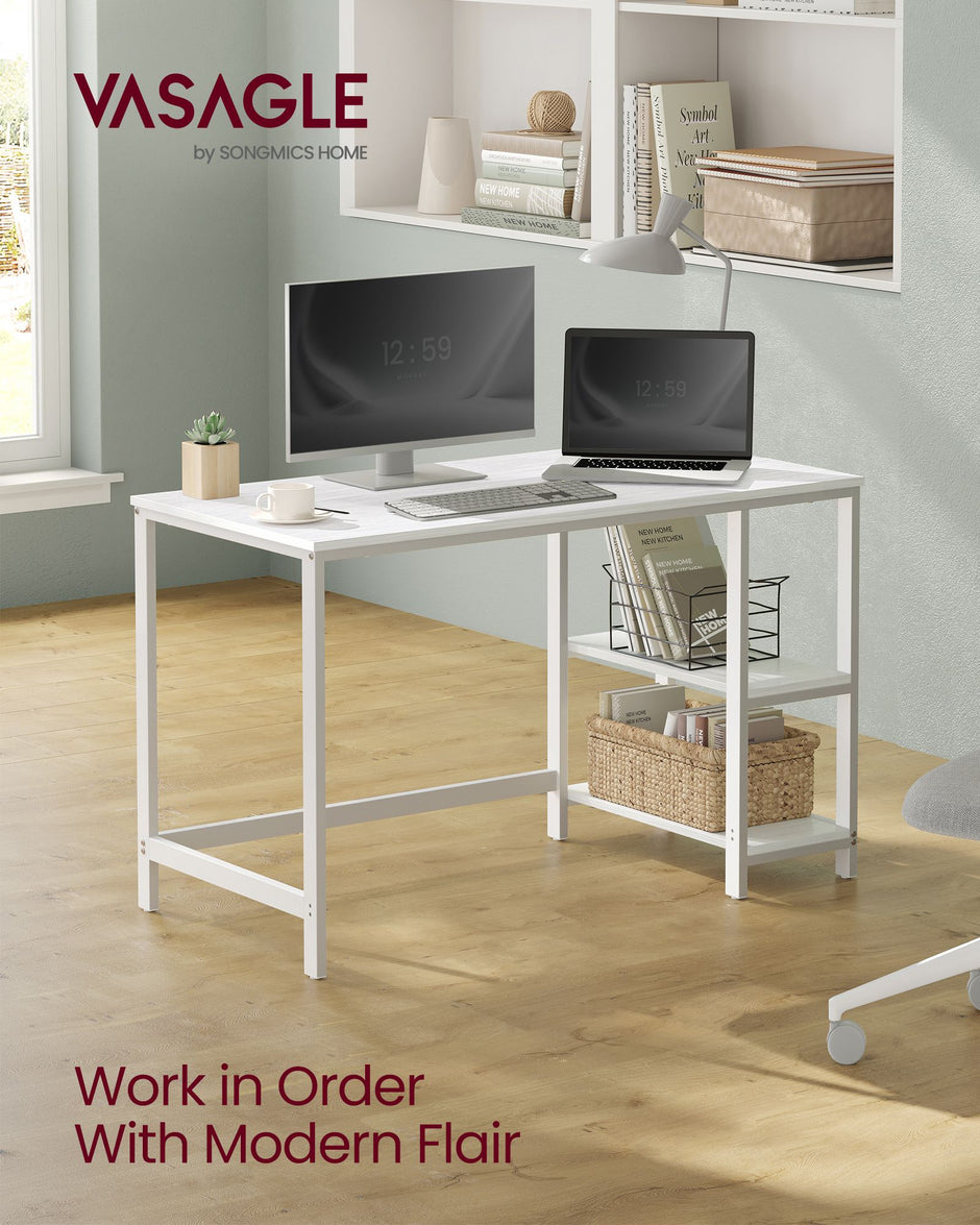 Writing Desk – Steel – Modern – Versatile Shelving Options