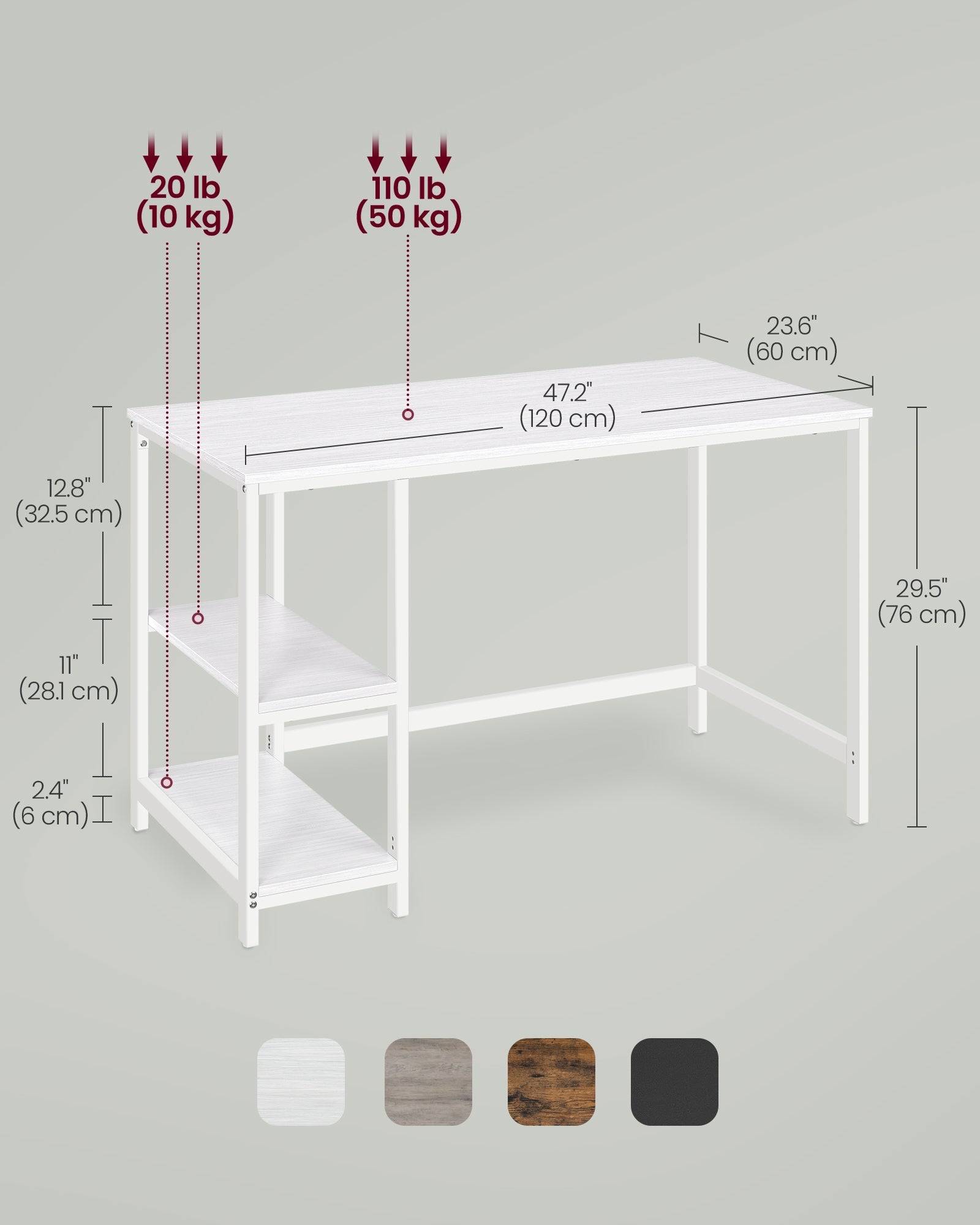 Writing Desk – Steel – Modern – Versatile Shelving Options
