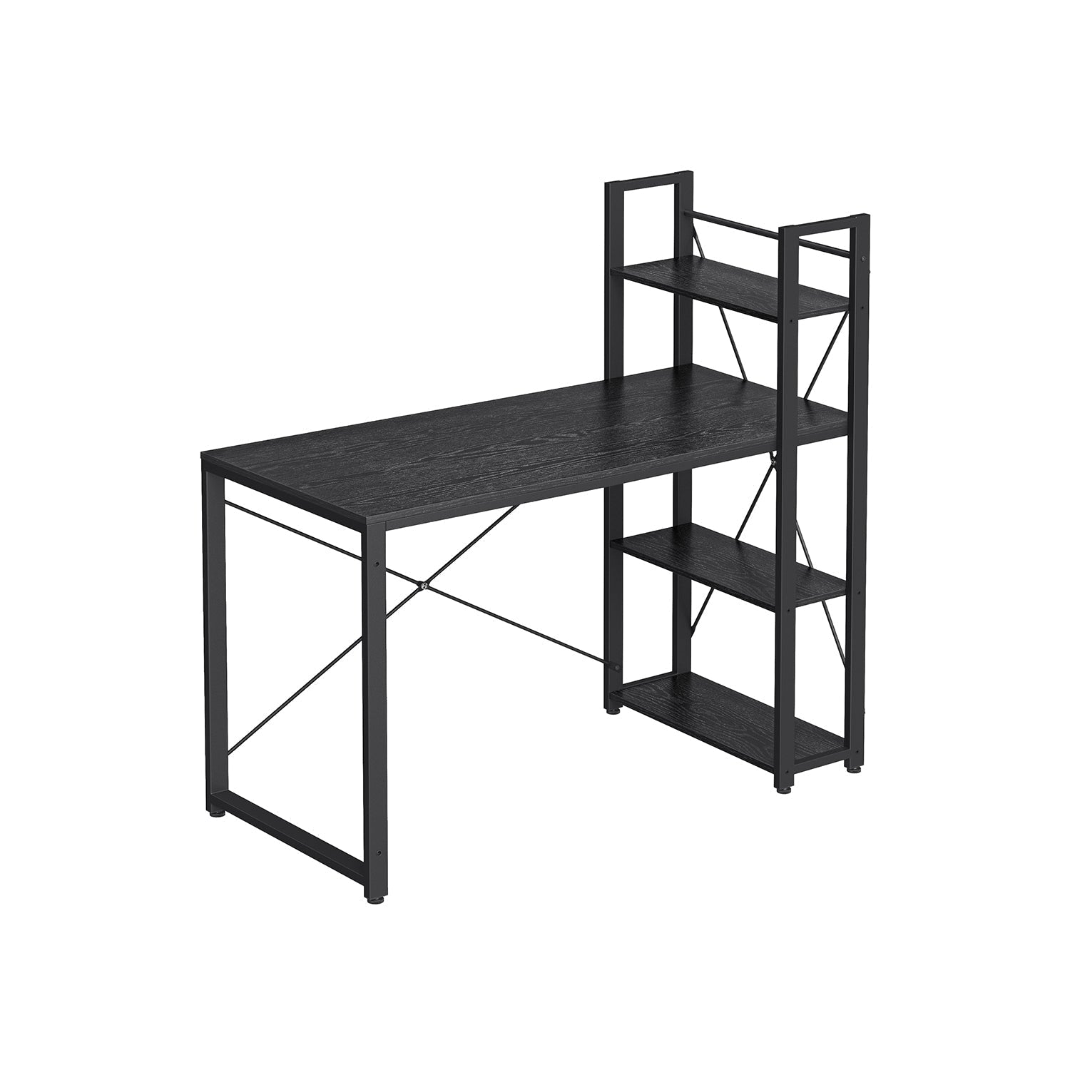 Computer Desk – Wood and Metal – Rustic Brown and Black – 120 cm with Storage Shelves
