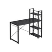 Computer Desk – Wood and Metal – Rustic Brown and Black – 120 cm with Storage Shelves
