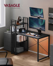 Computer Desk – Wood and Metal – Rustic Brown and Black – 120 cm with Storage Shelves