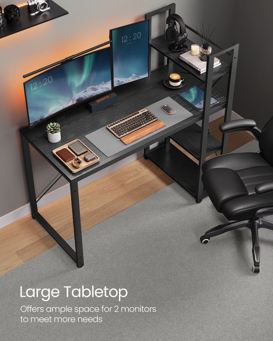 Writing Desk – Wood and Metal – Rustic Brown and Black – Adjustable Storage Shelves