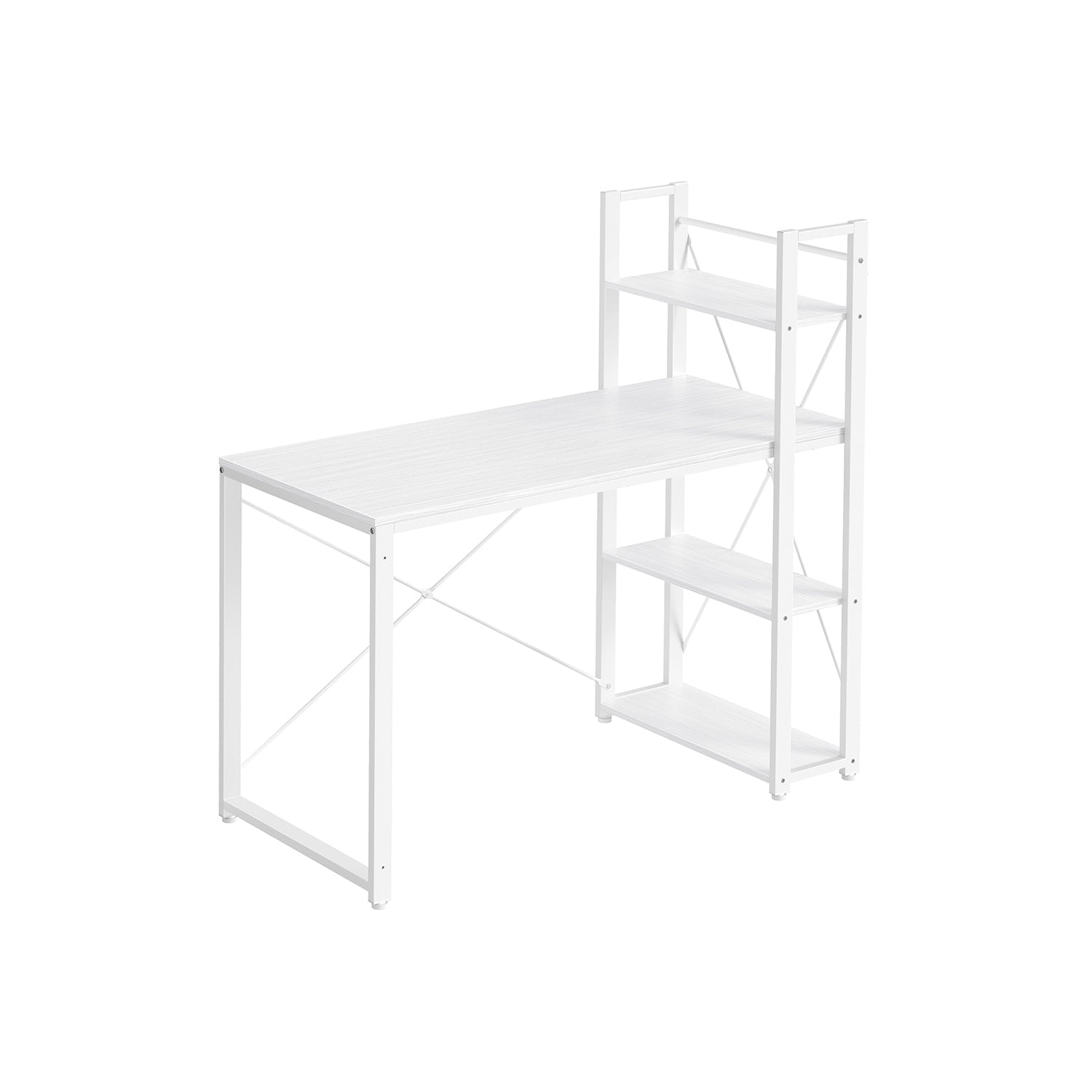 Computer Desk – Wood and Metal – Rustic Brown and Black – 120 cm with Storage Shelves