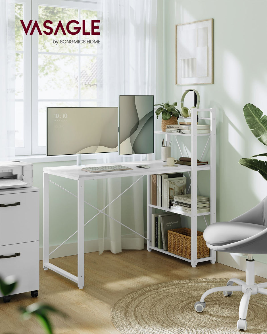 Computer Desk – Engineered Wood – Maple White – Versatile Storage Shelves