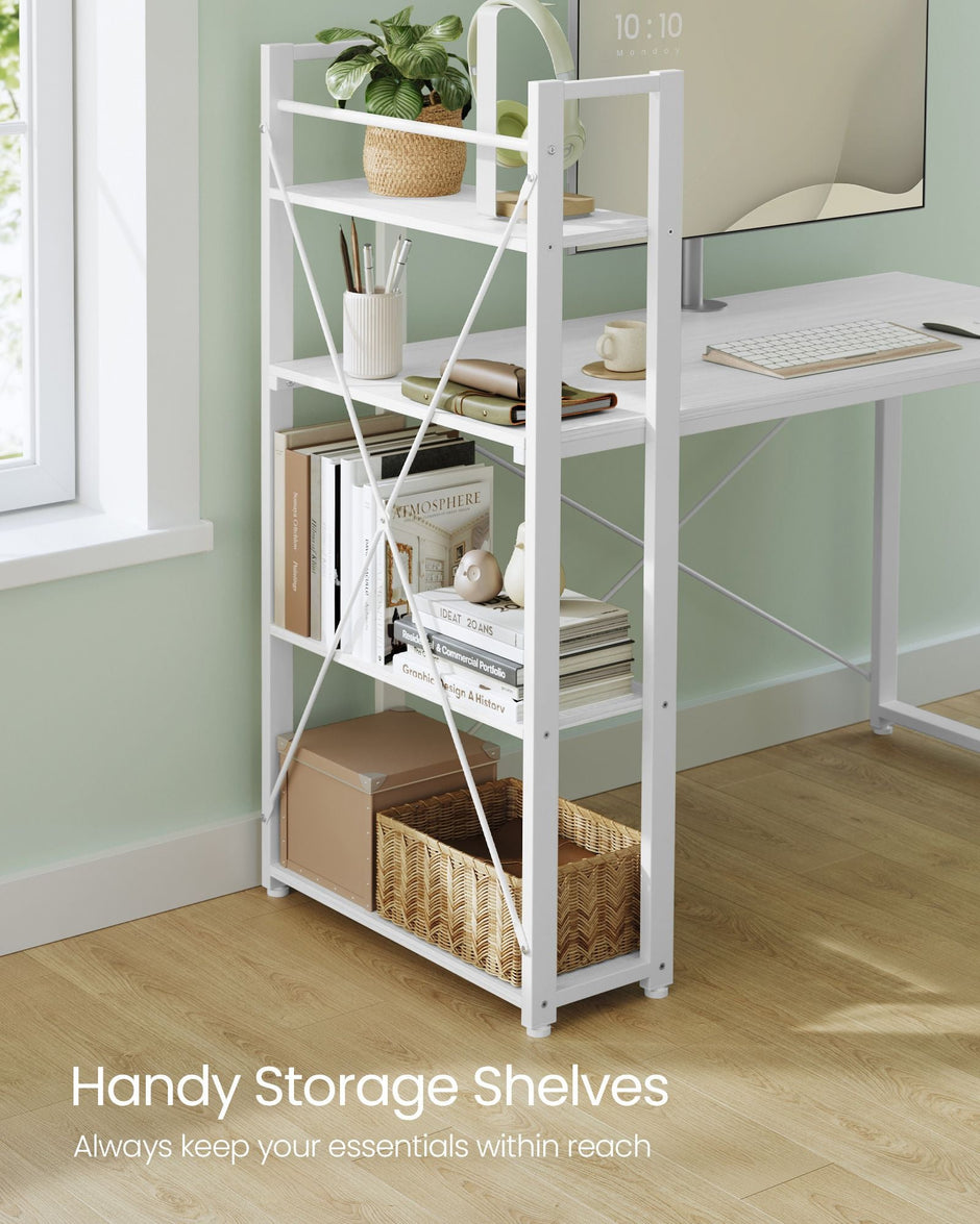 Computer Desk – Engineered Wood – Maple White – Versatile Storage Shelves