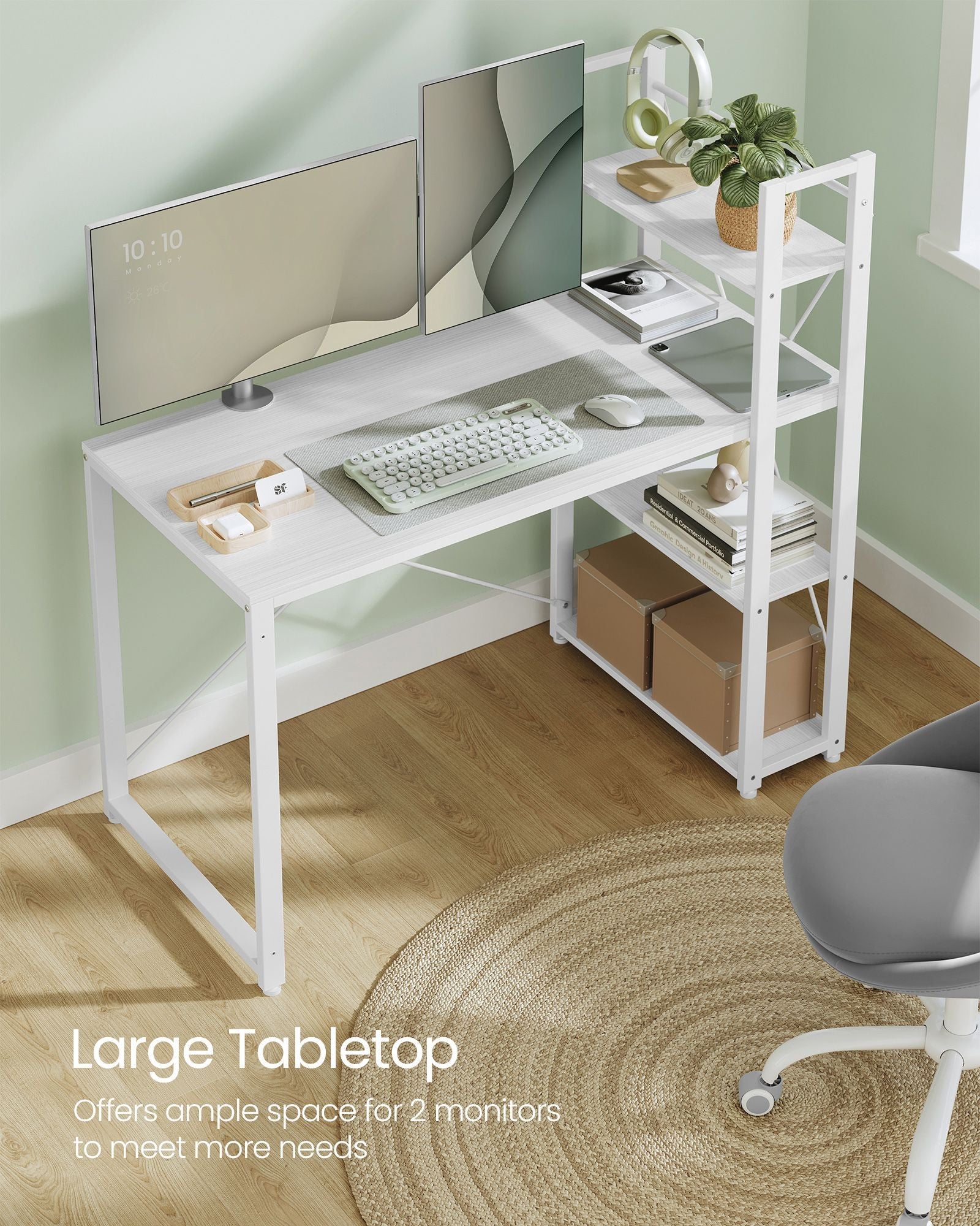 Computer Desk – Engineered Wood – Maple White – Versatile Storage Shelves