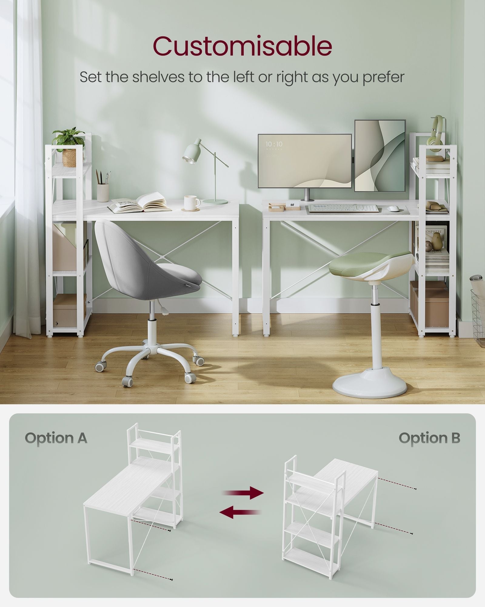 Computer Desk – Engineered Wood – Maple White – Versatile Storage Shelves