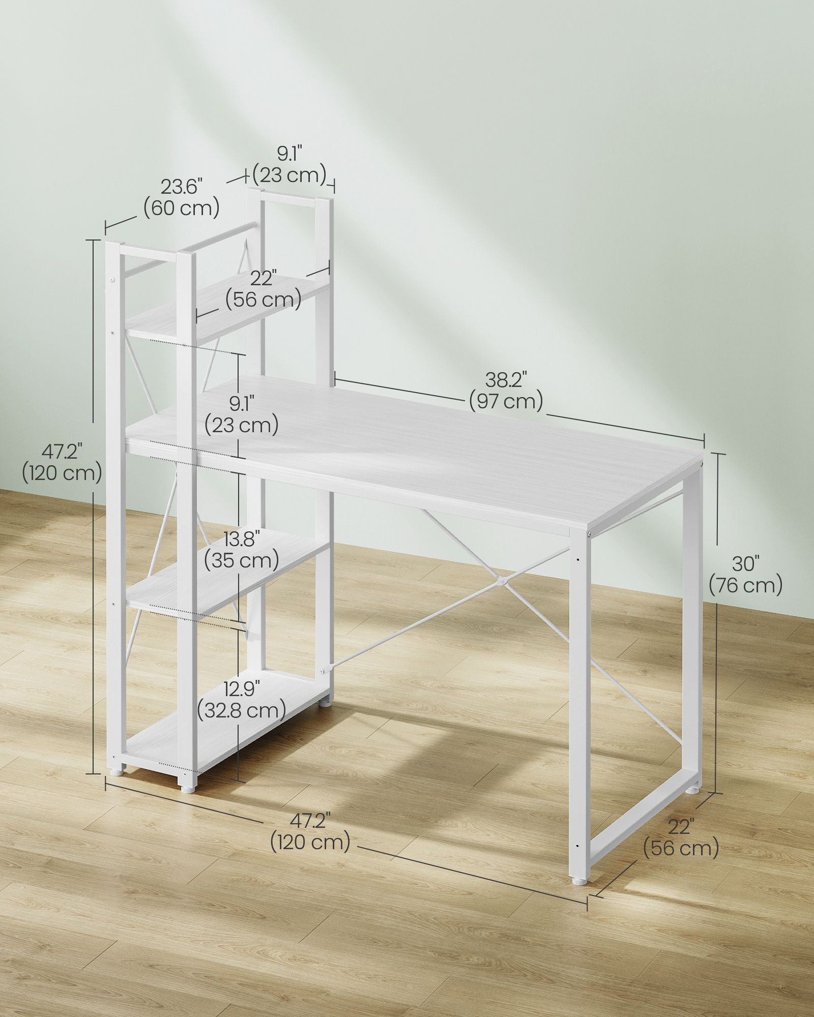 Computer Desk – Engineered Wood – Maple White – Versatile Storage Shelves