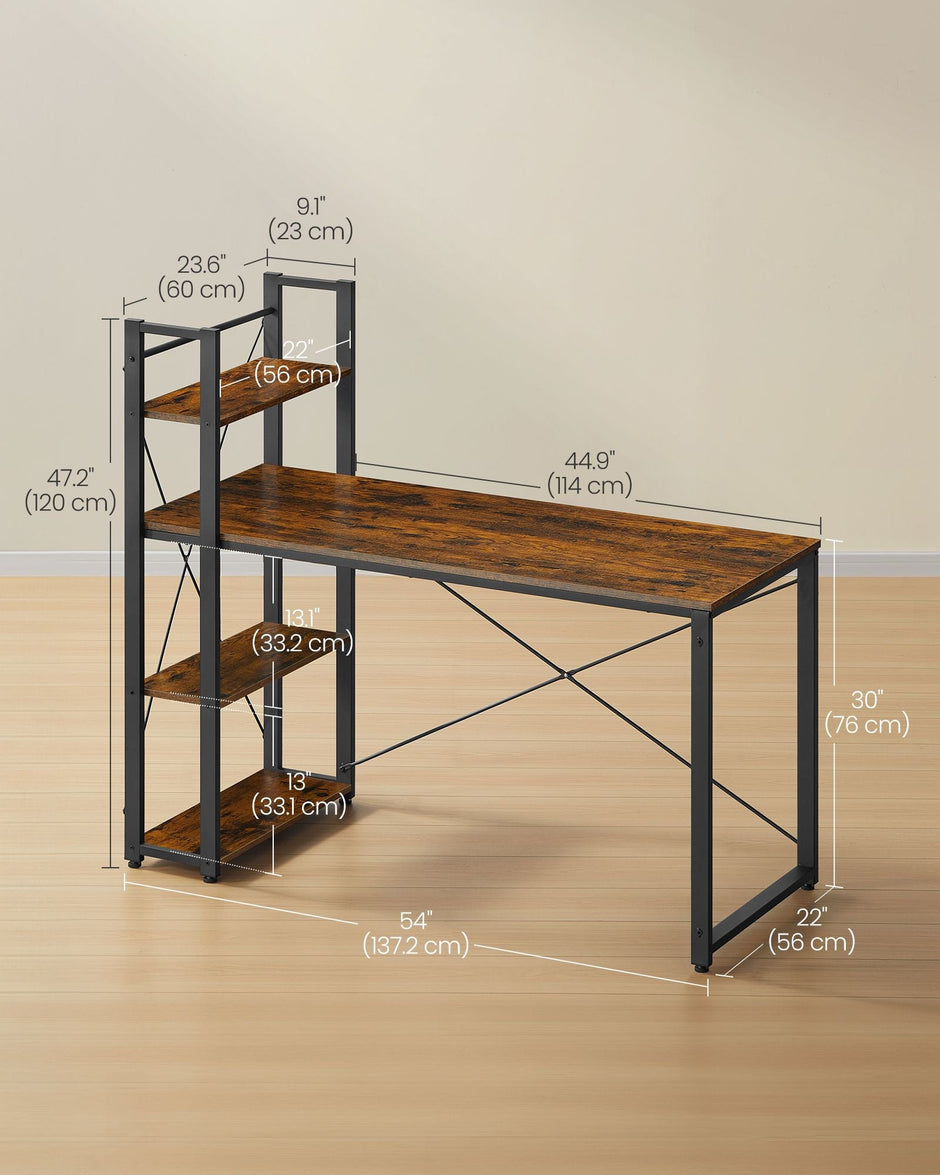 Computer Desk – Wood – Rustic Brown and Ink Black – Storage Shelves, Stable Design, Easy Assembly