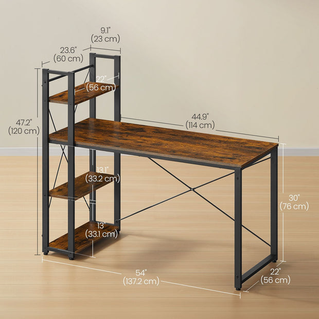 Computer Desk – Wood – Rustic Brown and Ink Black – Storage Shelves, Stable Design, Easy Assembly
