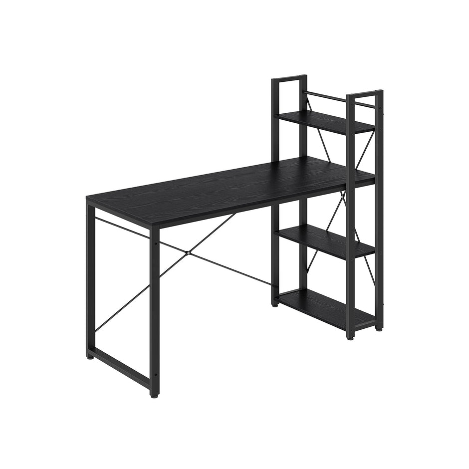 Computer Desk – Wood – Ebony Black – Stable Design with Storage Shelves