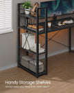 Computer Desk – Wood – Ebony Black – Stable Design with Storage Shelves