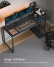 Computer Desk – Wood – Ebony Black – Stable Design with Storage Shelves