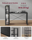 Computer Desk – Wood – Ebony Black – Stable Design with Storage Shelves