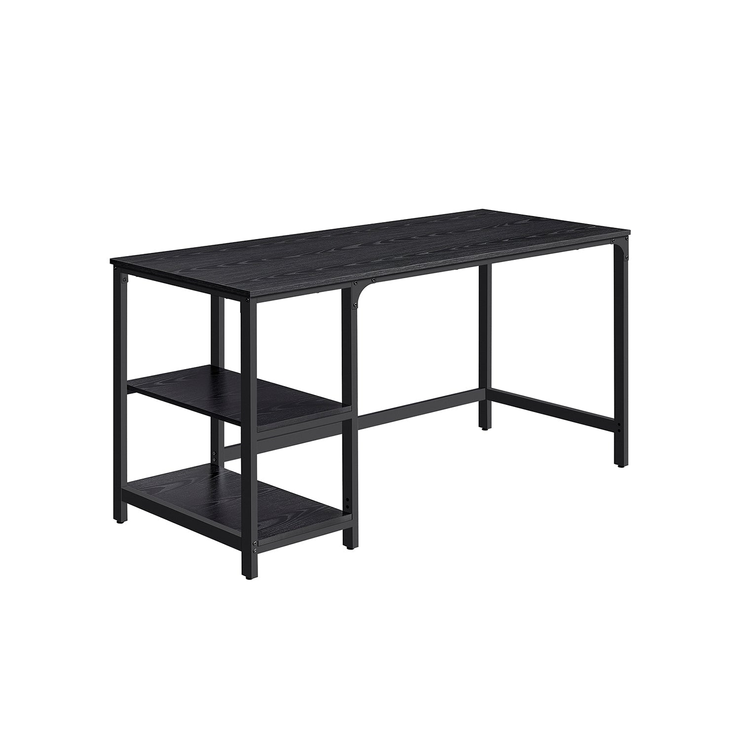 Computer Desk – Steel – Ebony Black – Modern Design with Dual Shelves