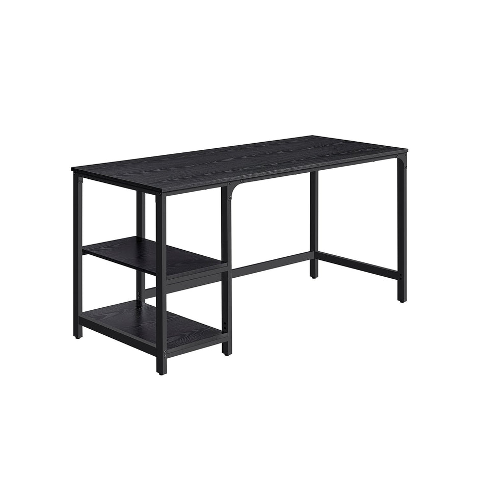 Computer Desk – Steel – Ebony Black – Modern Design with Dual Shelves