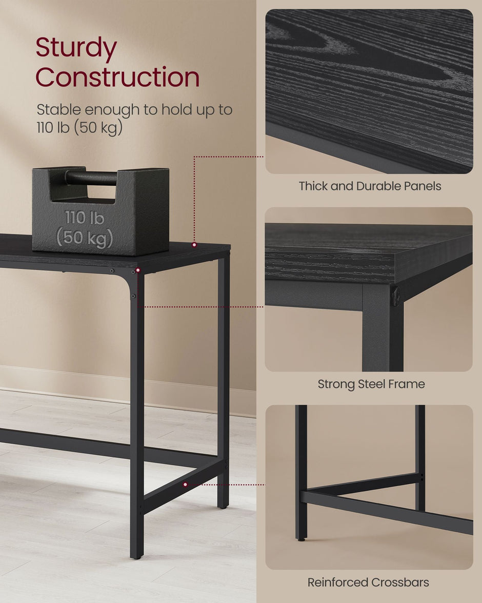 Computer Desk – Steel – Ebony Black – Modern Design with Dual Shelves