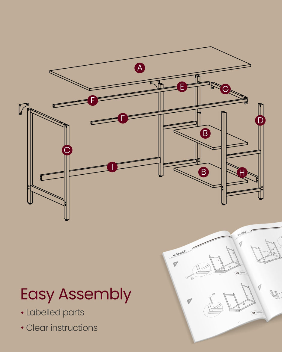 Computer Desk – Steel – Ebony Black – Modern Design with Dual Shelves