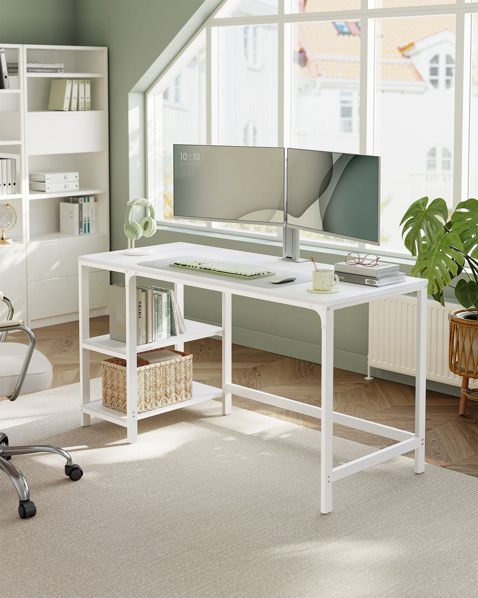 Computer Desk – Steel – Maple White – Modern Design with 2 Shelves