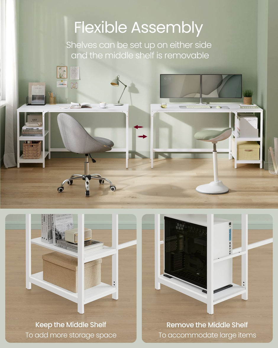 Computer Desk – Steel – Maple White – Modern Design with 2 Shelves
