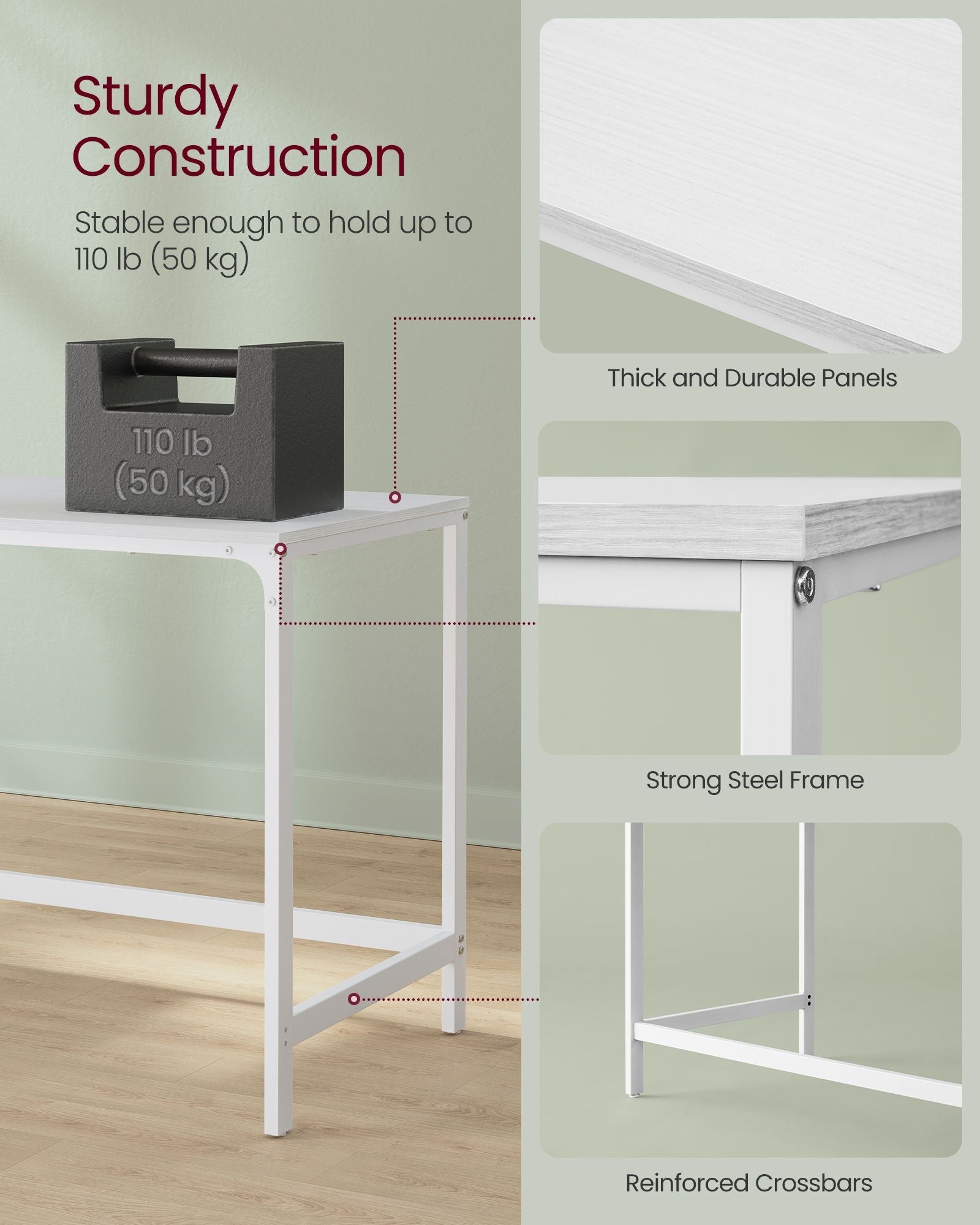 Computer Desk – Steel – Maple White – Modern Design with 2 Shelves
