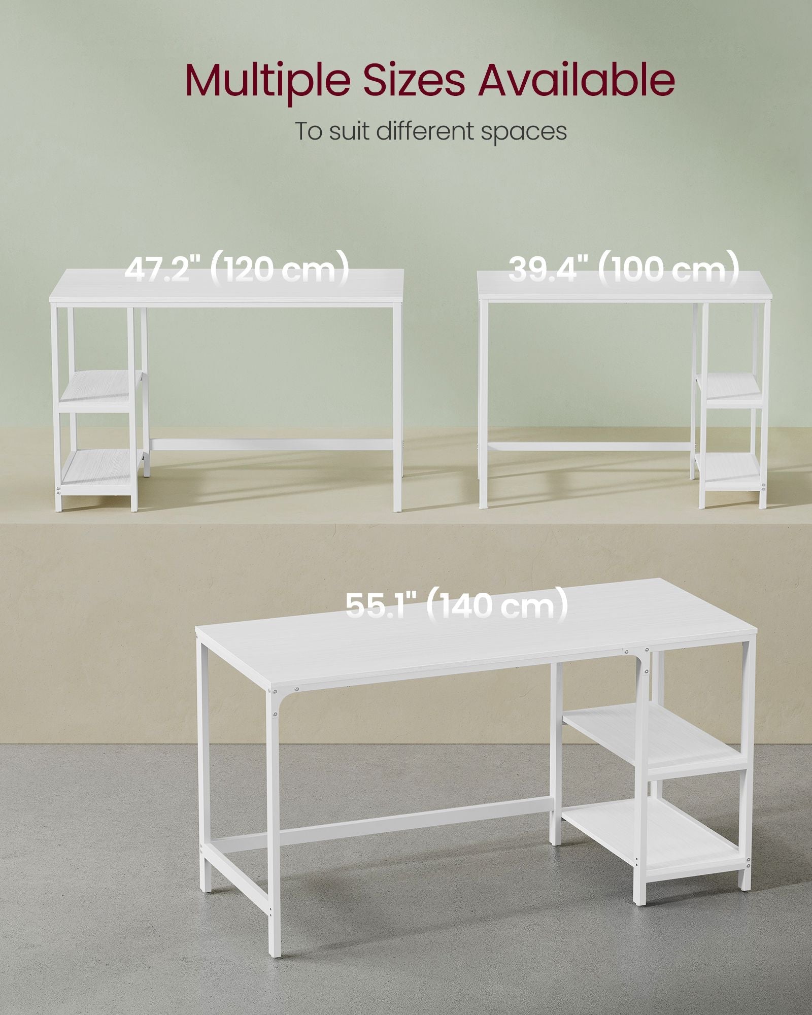 Computer Desk – Steel – Maple White – Modern Design with 2 Shelves