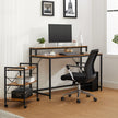 Writing Study Desk – Wood and Metal – Rustic Brown and Black – Monitor Stand and File Storage Shelves