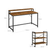 Writing Study Desk – Wood and Metal – Rustic Brown and Black – Monitor Stand and File Storage Shelves