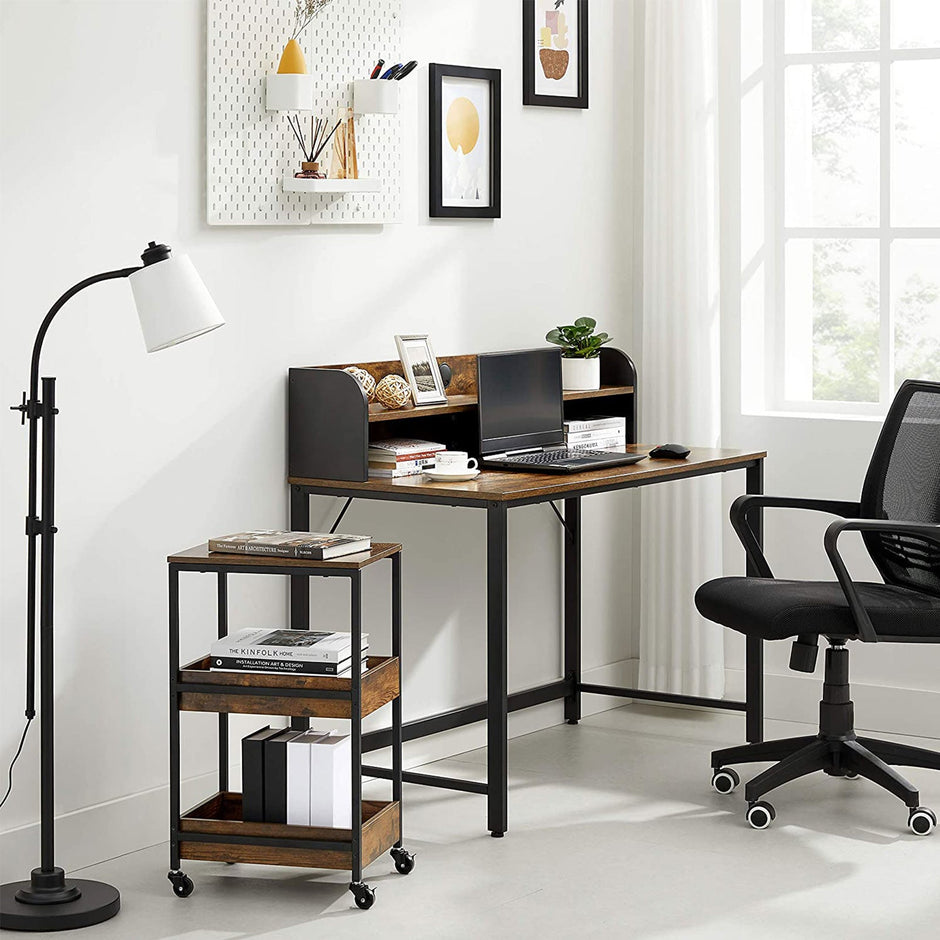 Writing Desk – Steel – Rustic Brown and Black – With Monitor Stand and Cable Management