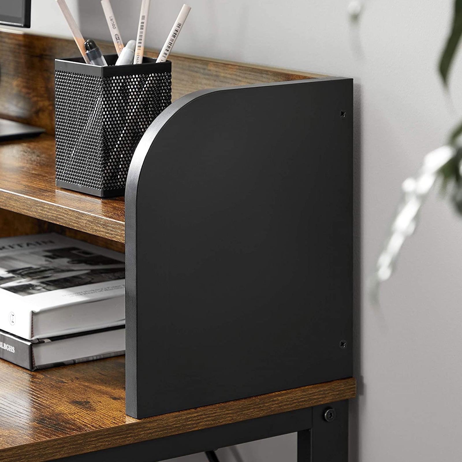 Writing Desk – Steel – Rustic Brown and Black – With Monitor Stand and Cable Management