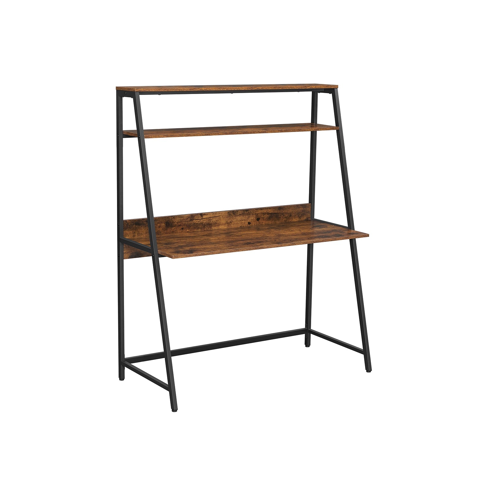 Computer Desk – Wood – Rustic Brown and Black – Multifunctional Storage Shelves