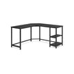 L-Shaped Corner Desk – Wood – Rustic Brown – Industrial Design with Shelf