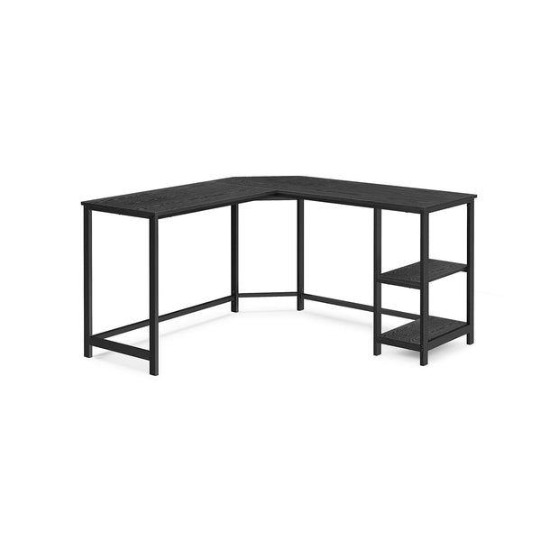 L-Shaped Writing Desk – Wood – Rustic Brown – Space-Saving with Shelf