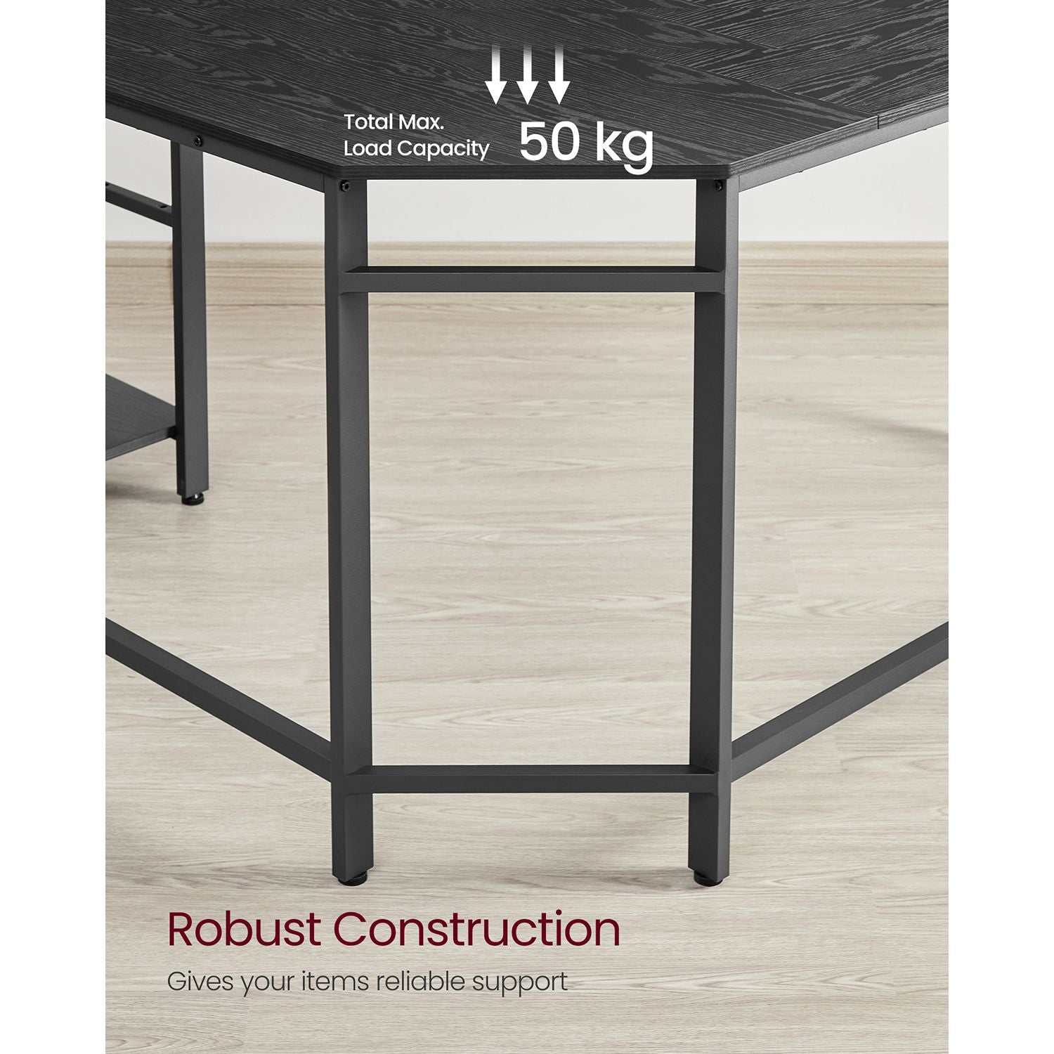 L-Shaped Corner Desk – Wood – Rustic Brown – Industrial Design with Shelf