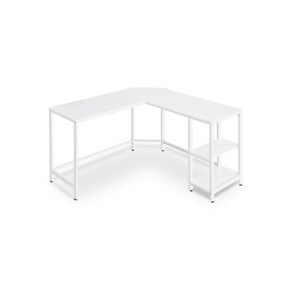L-Shaped Corner Computer Desk – Wood – Rustic Brown – Space-Saving Design with Shelf