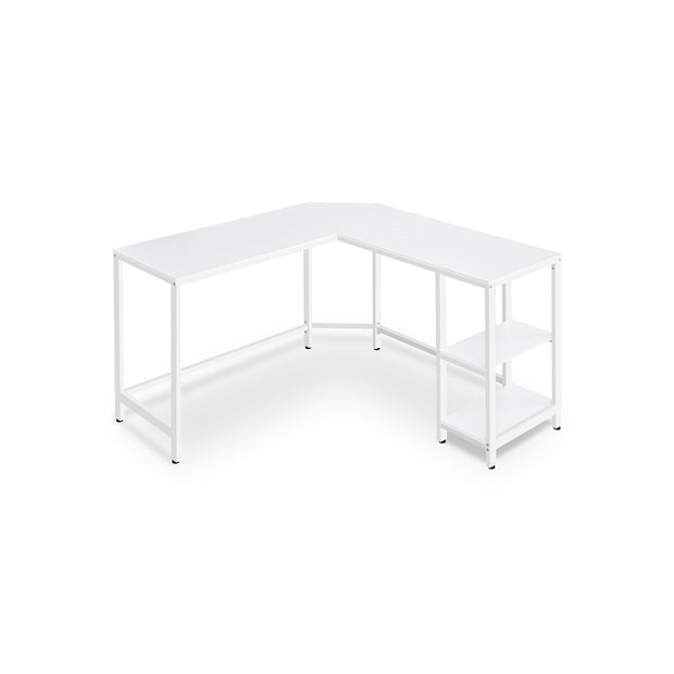 L-Shaped Writing Desk – Wood – Rustic Brown – Space-Saving with Shelf