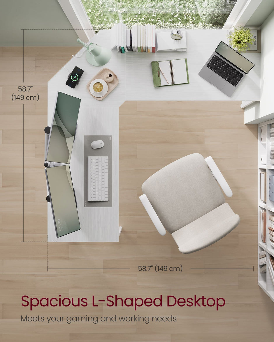 L-Shaped Gaming Desk – Maple and White – Space-Saving Design – Easy Assembly