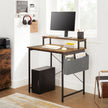 Small Computer Desk – Wood – Rustic Brown and Black – Includes Monitor Riser and Fabric Storage Bag