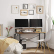 Computer Desk – Wood and Metal – Rustic Brown and Black – Adjustable Feet with Monitor Riser and Storage Bag
