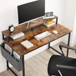 Computer Desk – Wood and Metal – Rustic Brown and Black – Adjustable Feet with Monitor Riser and Storage Bag