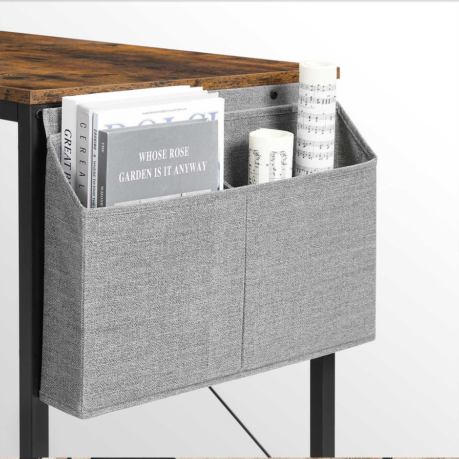 Writing Desk – Wood and Metal – Rustic Brown and Black – Reversible Shelves and Storage Bag